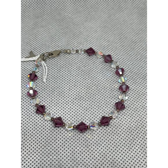 Amethyst All Cancer Awareness Charm - Handcrafted Austrian Beads Bracelet - Picture 2 of 5